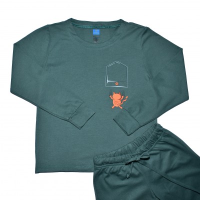 Pijama Verano Gatico verde unisex junior manga larga 